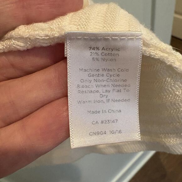 Talbots Petites Sweater Women Large Petite Cream Ecru Open Front Ribbed Cardigan - Picture 8 of 9